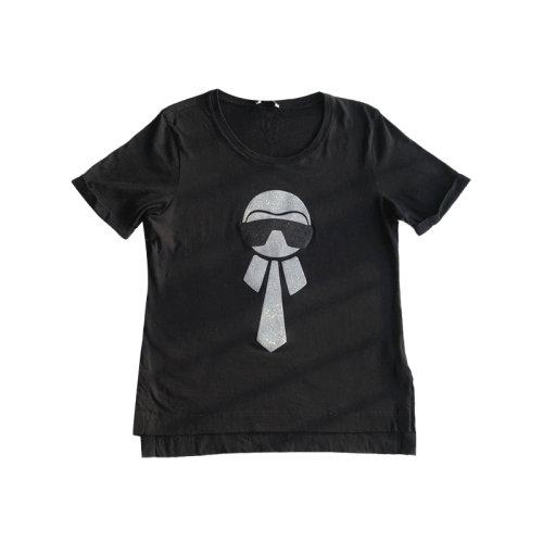 Fendi 芬迪  黑色老佛爷短袖T恤 袖口卷边