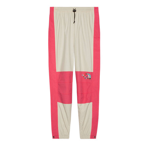 GUCCI/古驰 22秋冬款 The North Face联名系列 女士粉色聚酰胺/棉混纺饰有彩色刺绣LOGO图案膝盖两侧白色设计工装裤??663742ZAH9F9197