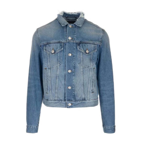 Balenciaga/巴黎世家 蓝色翻领破洞款牛仔夹克男女同款