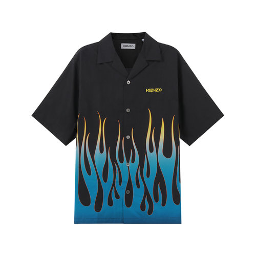KENZO/高田贤三 【22春夏新款】 男士棉质宽松版休闲短袖衬衫外套火焰印花 FC5 5CH140 9S6