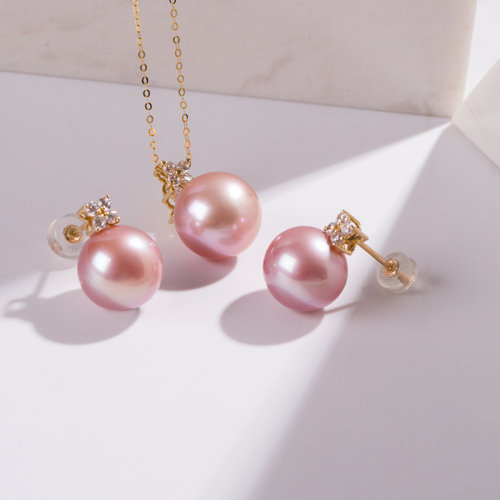 GeleiStory/GeleiStory自由系列14K金紫色淡水珍珠项链耳钉套装