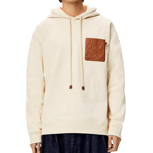 LOEWE/罗意威 22年早春新款 男士灰白色棉质抓绒Anagram皮革贴片连帽衫卫衣H526Y25J12-2021