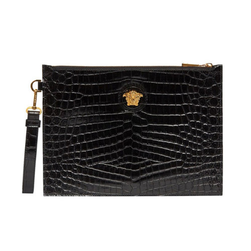 VERSACE/范思哲 男士 黑色 皮质美杜莎金色微标手拿包 DP85102 DCOV4 D41OH HJH0015X