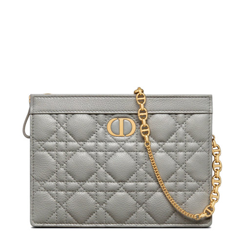 DIOR/迪奥 22春夏新款DIOR CARO系列 女士灰色藤格纹小牛皮金扣配可拆卸金链拉链开合单肩斜挎手拿链条包S5106UWHC_M41G