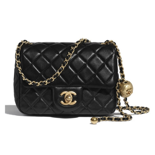 CHANEL/香奈儿 女包 经典双C细节大金珠圆球吊坠装饰羊皮口盖包单肩包斜挎包