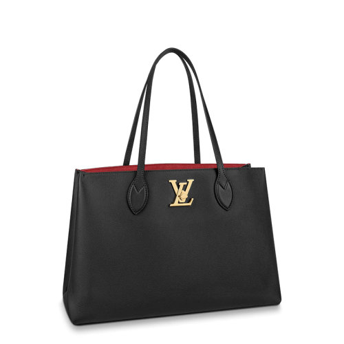 Louis Vuitton/路易威登 21新款 CABAS LOCKME系列 女士黑色柔软粒面小牛皮金属徽标手提托特包M57345
