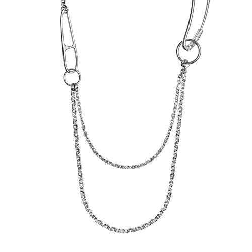 HERMES/爱马仕 经典double Cha?ne d'Ancre Punk系列 925纯银回形针长项链H117113B