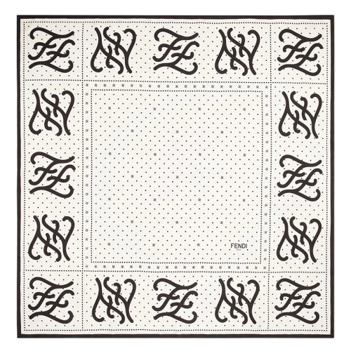 FENDI/芬迪 女士白色圆点花纹和FF Karligraphy图案真丝方形围巾FXT091AHRVF1ENO