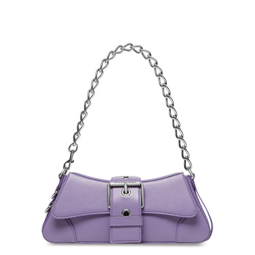 Balenciaga/巴黎世家 22新款 女士小号淡紫色小牛皮LINDSAY饰银扣翻盖单肩手提包701141210B45317