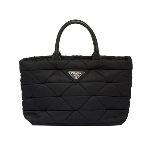 PRADA/普拉达 22新款 女士中号黑色再生尼龙三角花纹绗缝纳帕皮革手柄金属标志手提肩背包1BG435_RDJN_F0002_V_OOO