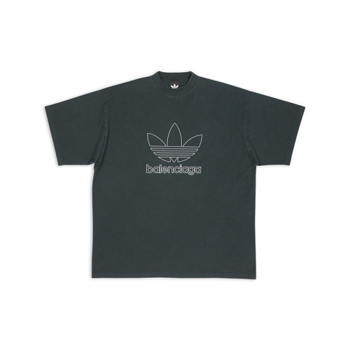 Balenciaga/巴黎世家 22年秋冬新款 ADIDAS联名系列 男女同款深绿色纯棉OVERSIZED短袖T恤723976TNVN83775