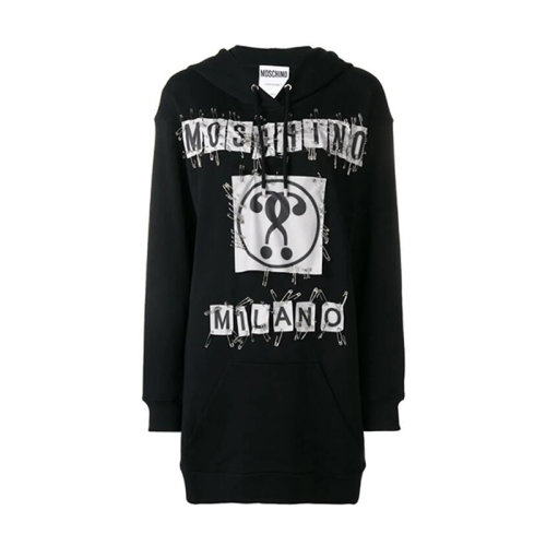 MOSCHINO/莫斯奇诺 女士黑色棉质别针装饰LOGO连帽秋冬卫衣 A043955271555