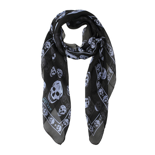 Alexander McQueen/亚历山大麦昆 男女同款中性拼色桑蚕丝经典骷髅头图案印花桑蚕丝围脖围巾丝巾 110640-4Q010 多色可选
