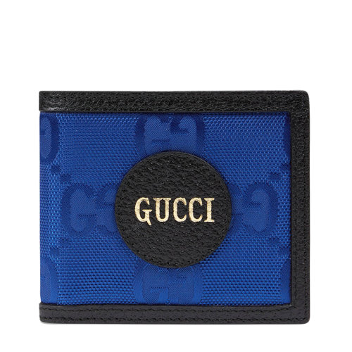 GUCCI/古驰 Off the Grid系列 男士蓝色双G提花尼龙黑色皮革双折短款钱包625573H9HAN4267