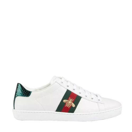 GUCCI/古驰  古琦女鞋    小蜜蜂标志 红绿条纹 女士白色皮革休闲运动鞋  431942 02JP0 9064