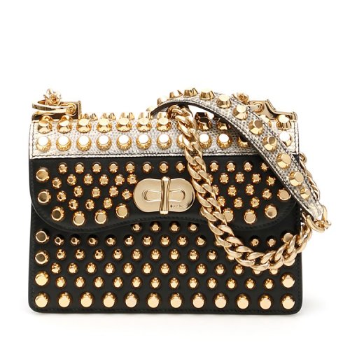 PRADA/普拉达  风琴包 铆钉 女包  女性 拼色 斜挎包 1BD181VCBO