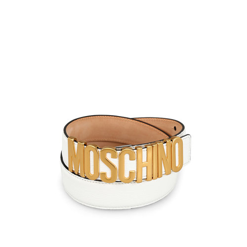 MOSCHINO/莫斯奇诺 女士白色皮革时尚百搭金属标志皮带腰带 A800980030001