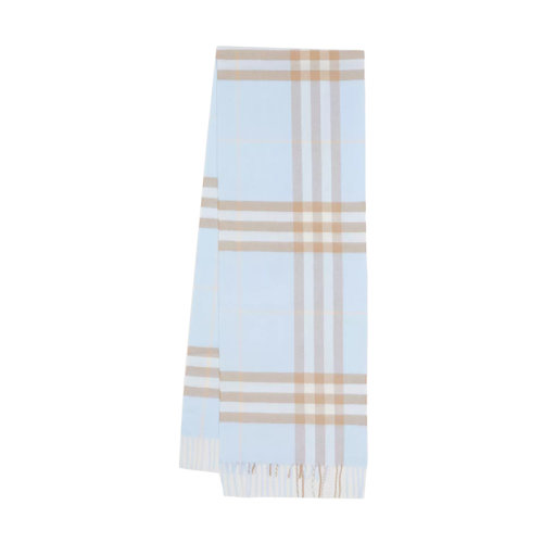 BURBERRY/博柏利新款 男女同款蓝色经典格纹羊绒流苏围巾80184881