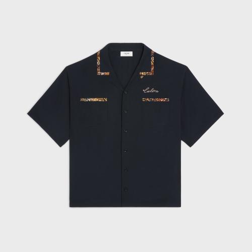  CELINE赛琳思琳 22年秋冬 男士 短袖衬衫 斜纹人造丝宽松保龄球衫 2C831171S.38NO