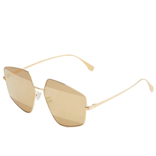 FENDI/芬迪 女士棕色镜片和金色金属镜架条纹五边形太阳镜FOL009V1TF1FVA