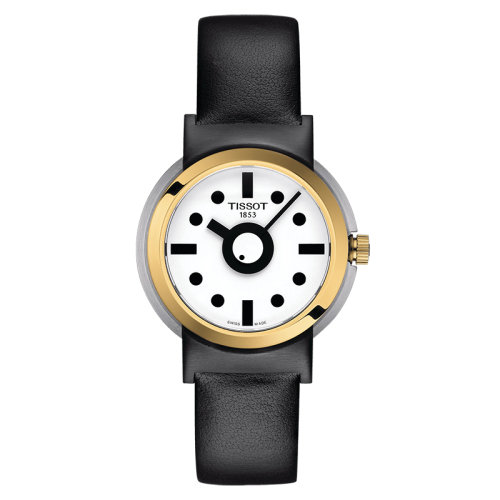 TISSOT/天梭 孟菲斯系列限量版 女士白色表盘石英机芯精钢表壳黑色皮质表带腕表34毫米T134.210.27.011.00