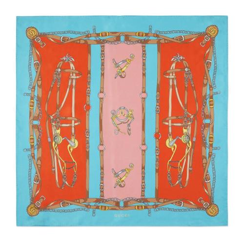 GUCCI古驰 22年秋冬 女士 饰双G马具印花围巾 712443 3G001 4972