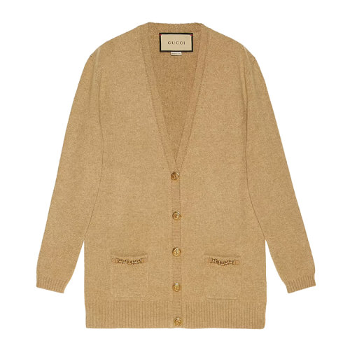 GUCCI/古驰      女士驼色纯羊绒开衫678441XKB1R2184