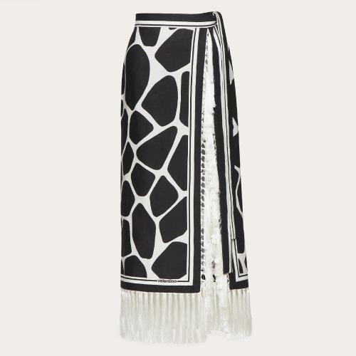  VALENTINO华伦天奴 22年秋冬 女士 半身裙 JUPE EN LIN a IMPRIMé GIRAFFA RééDITION 1B3RA