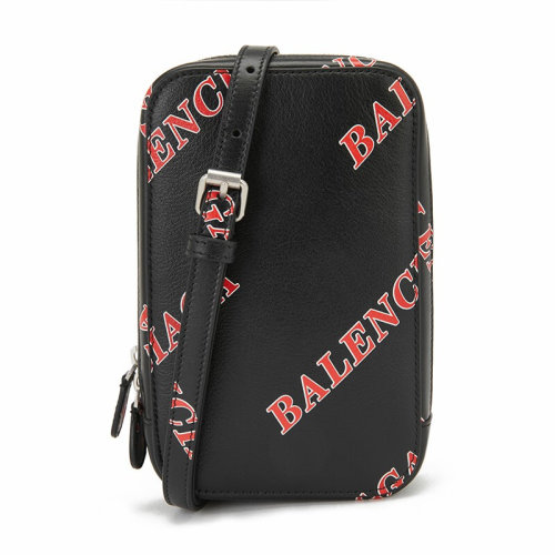 Balenciaga/巴黎世家  单肩包 女士黑色皮质红色logo字母相机包单肩包 6181891CBK31067