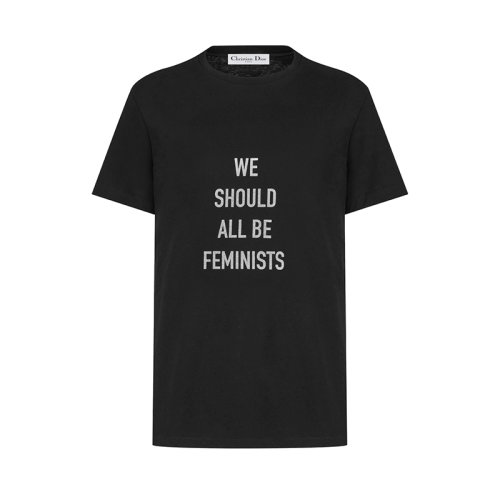 DIOR/迪奥 22年早春新款 女士黑色棉麻针织面料女权主义印花短袖T恤213T03TA001_X9000