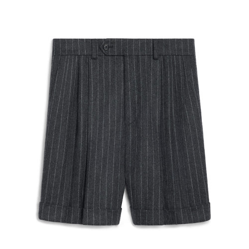 CELINE/赛琳 22年早春新款 女士烟黑色纯羊毛条纹法兰绒滑板短裤2P593971C.10AN