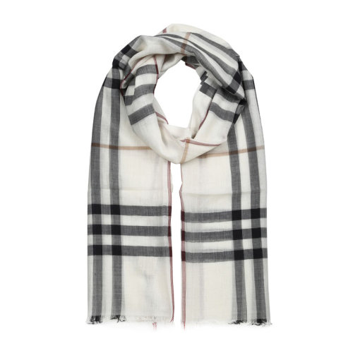 BURBERRY/博柏利 女士象牙色格子羊毛丝质混纺围巾围脖丝巾 3743233