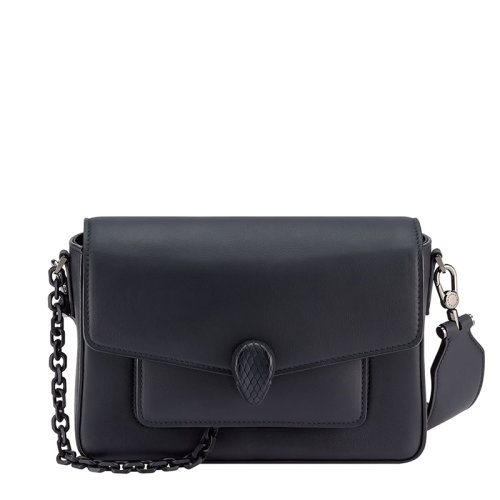 BVLGARI/宝格丽22春夏新款SERPENTI FOREVER系列 男女同款黑色哑光小牛皮蛇头扣配可拆卸肩带斜跨单肩包291851