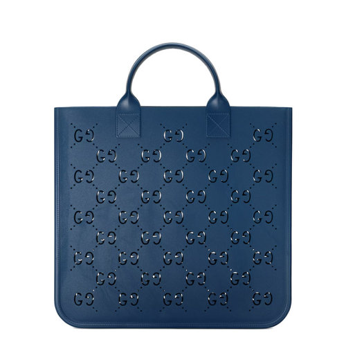 GUCCI/古驰 22新款 儿童蓝色橡胶GG镂空老花单肩手提托特购物包679365JFO004236