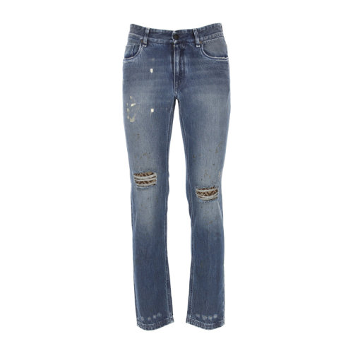 Fendi/芬迪男装 服饰 靛蓝棉质破洞休闲裤 男士牛仔裤裤装 FLP201