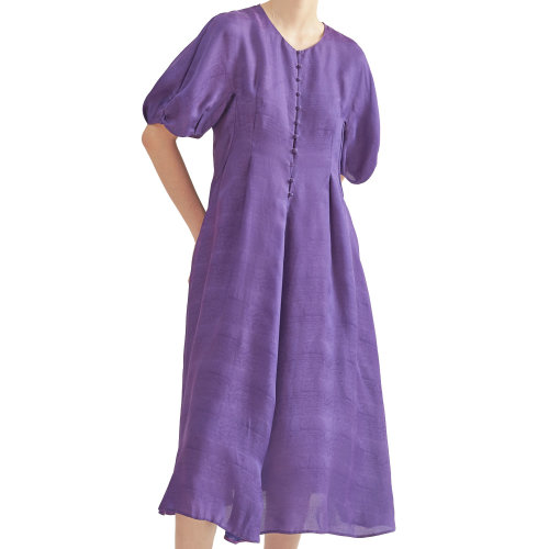 nisiss/怡夕长款灯笼袖蘑菇扣饰伞形连身裙女士连衣裙n173so20