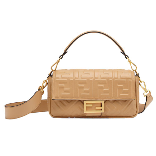 FENDI/芬迪   米色小羊皮纳帕皮FF浮雕图案和FF搭扣斜挎单肩包8BR600A72VF1BZ2