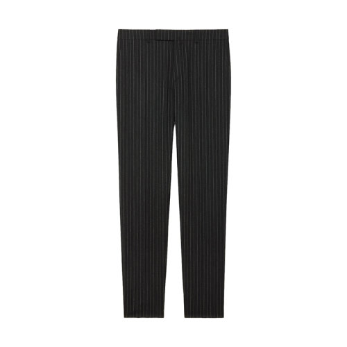 CELINE/赛琳 22年春夏新款 男士黑灰色/白垩色纯羊毛条纹西裤2P085219M.10AC