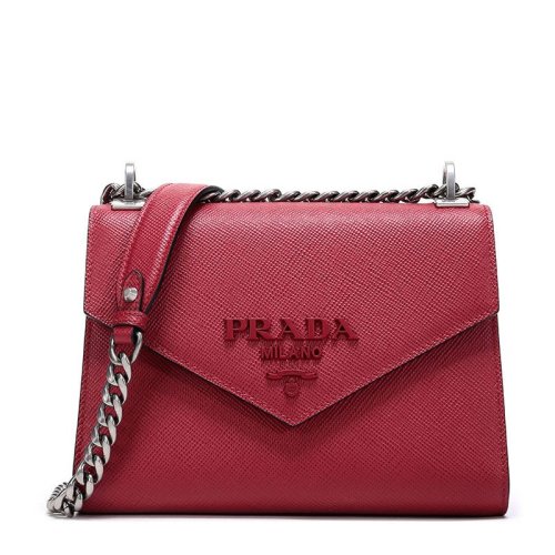 PRADA/普拉达 Monochrome系列 女士红色牛皮手提包单肩包斜挎包女包