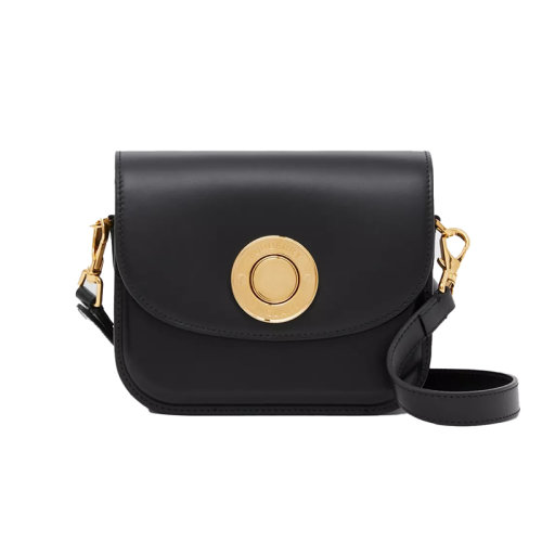 BURBERRY/博柏利 22新款 Elizabeth系列 女士小号黑色鞣制皮革顶部翻盖按钮闭合字母抛光金属配件拆卸调节肩带斜挎单肩包80557741