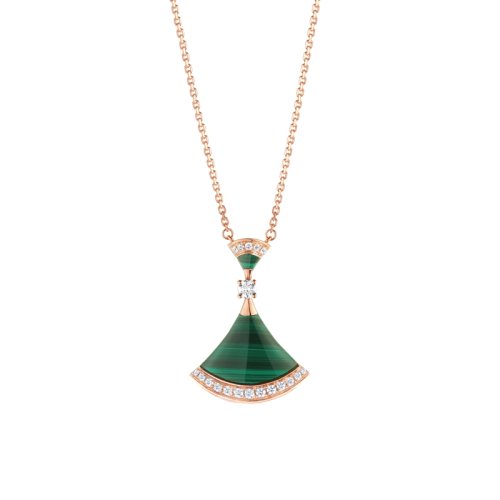 BVLGARI/宝格丽 DIVAS'DREAM经典款孔雀石18K金玫瑰金镶钻 小扇子项链 351143