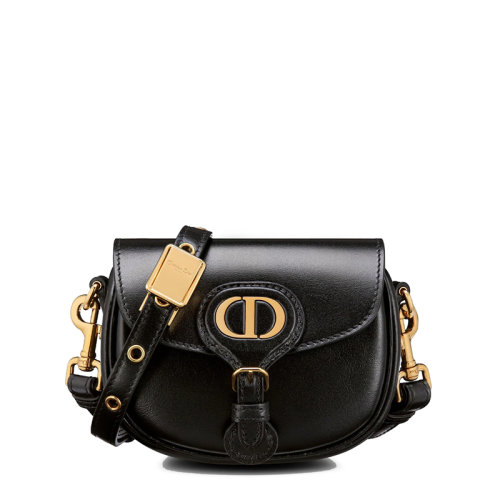 DIOR/迪奥 22新款BOBBY系列 女士微型黑色光面牛皮革金扣翻盖单肩斜挎手提包S5127UMOL_M900