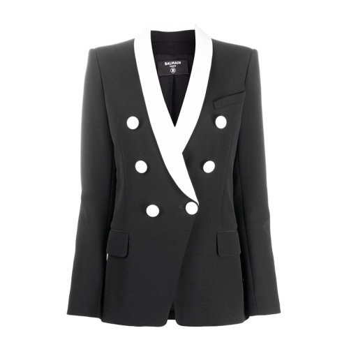 BALMAIN 巴尔曼 女士 服装  黑色翻领双排扣西服西装外套上衣 女士西服
