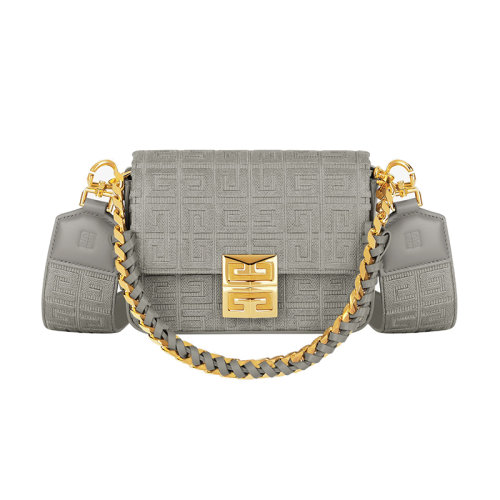 Givenchy/纪梵希 22新款 女士石灰色帆布饰有压花刺绣图案金属磁扣开合拆卸宽肩带金属链金色饰面单肩斜挎包BB50L3B18Z-099