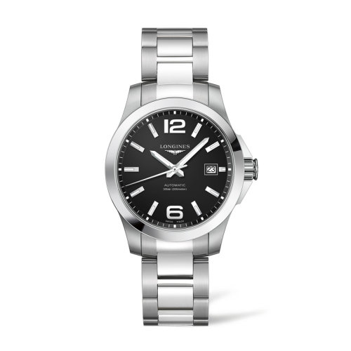 预定款1个月LONGINES/浪琴 康卡斯系列 自动机械表钢链黑色表盘男表39毫米L3.776.4.58.6