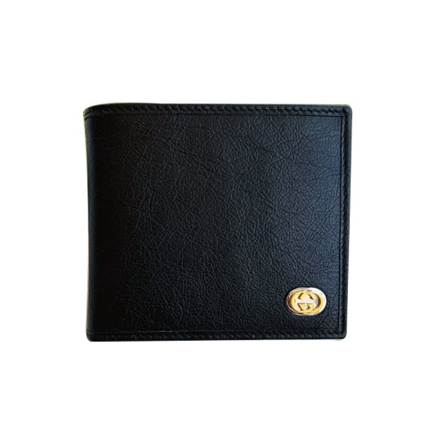 Gucci 古驰 黑色全皮半夹 钱包 标志性金属logo