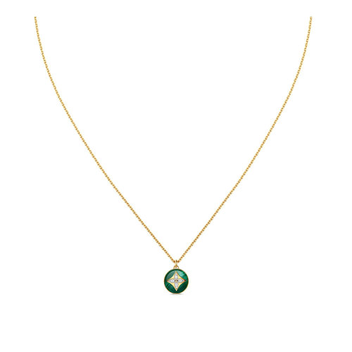Louis Vuitton/路易威登 经典款B BLOSSOM系列 18k金黄金/白金孔雀石镶嵌4颗钻石吊饰项链Q93792