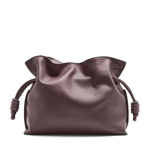 LOEWE/罗意威 22春夏新款Flamenco系列 女士梅子色纳帕牛皮革Anagram压纹手拿单肩斜跨抽绳包0010683803