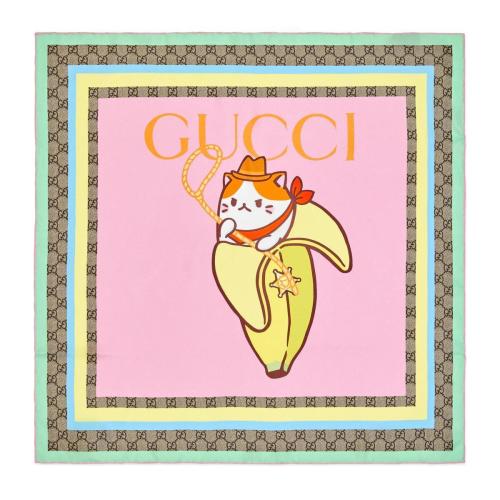  GUCCI古驰 22年秋冬 女士 Gucci和Bananya印花真丝围巾 704131 3G001 5900