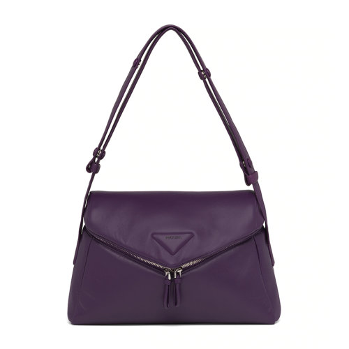 PRADA/普拉达 Signaux系列 紫色纳帕皮革 简约绗缝填充翻盖单肩包1BC165_2DX8_F0030_V_OOO